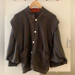 Handmade Wool Striped Brown Cape Jacket